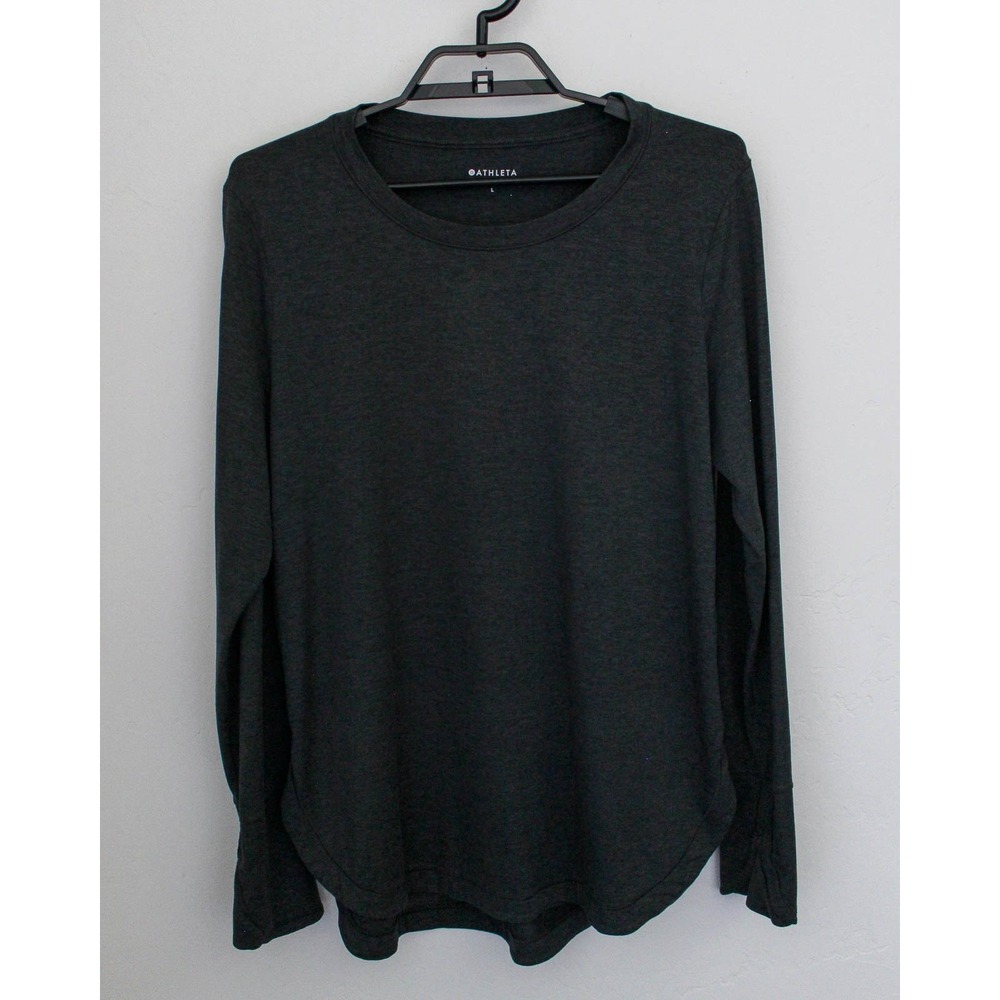 Athleta Uptempo Top Large Gray Pullover Long Sleeve Thumbholes Athleisure
